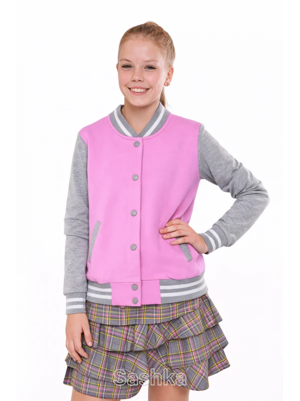 Бомбер для дівчинки Sashka трикотажний (двунитка) рожево-сірий, розмір 98-182